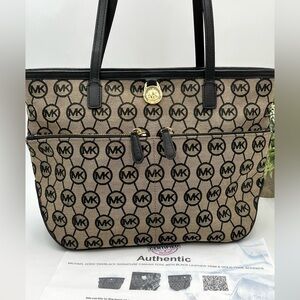 Authentic Michael Kors Kempton Monogram Logo Signature Tote Zip Pocket Shoulder